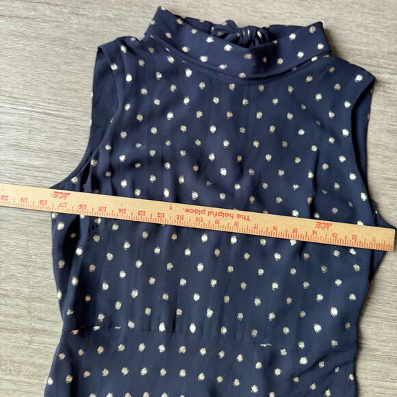 TAYLOR Polka Dot Dress Neck Tie Wrap Sleeveless NWT Women's 10 Blue Midi Lined - Picture 8 of 8